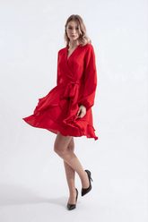 Paris | Long Balloon Sleeve Belted Mini Flared Dress